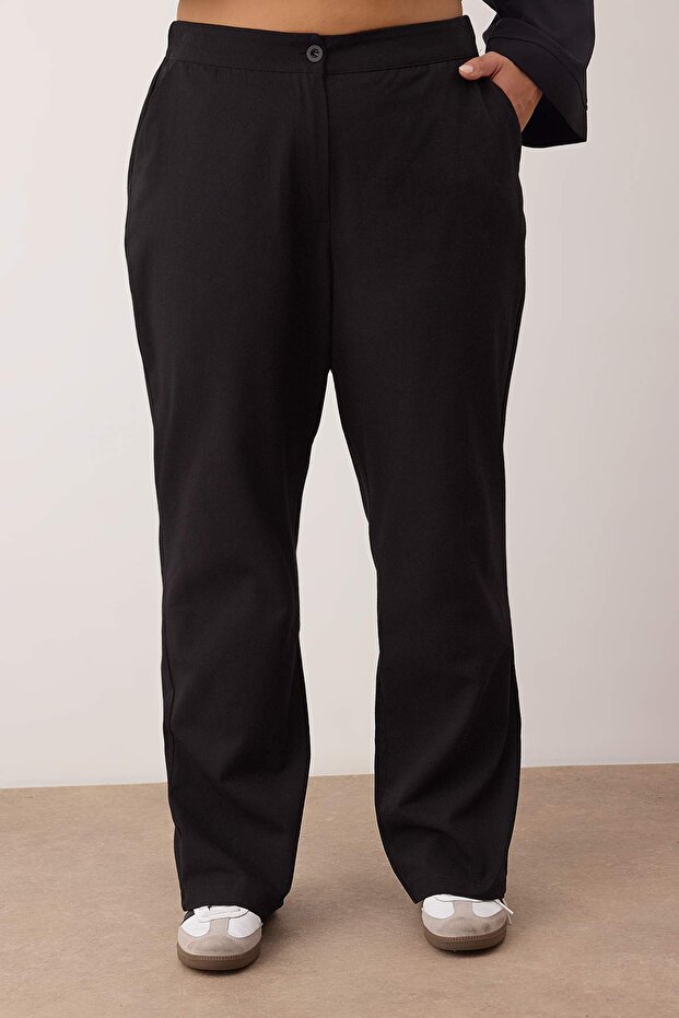 Siyah %100 Pamuklu Gabardin Bağcıklı Dokuma Büyük Beden Alt - Üst Takım TBBAW26CP00013 - 5