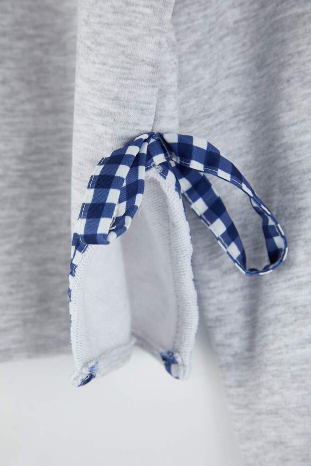 Kar Melanj Kurdele Detaylı Bisiklet Yaka Kalın İçi Polarlı Crop Örme Sweatshirt TWOAW26SW00075 - 8