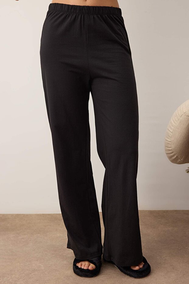 Siyah %100 Pamuklu Karyoka Dikişli Gömlek Yaka Örme Pijama Takımı THMAW26PT00133 - 3