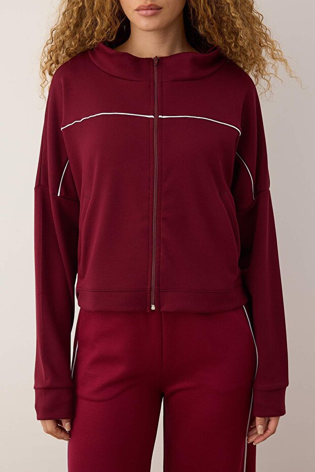 Bordo İnterlok Örme Spor Ceket THMAW26SK00009 - 4