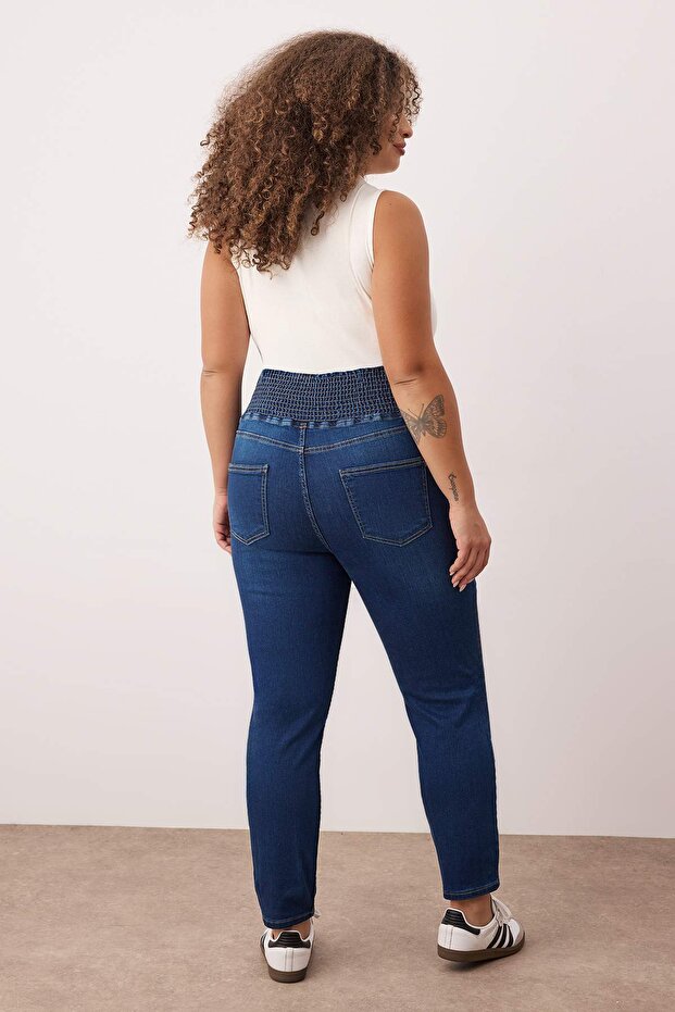 Mavi Yüksek Bel Beli Gipe Detaylı Büyük Beden Skinny Jeans TBBAW26CJ00036 - 4