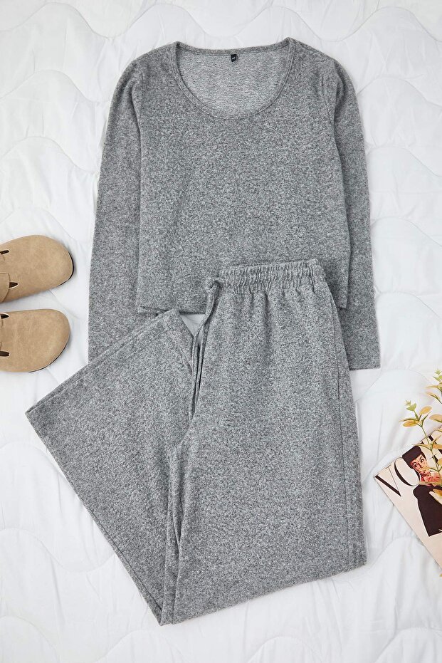 Šedý Yumoş Crop a Wide Leg/Široké nohavice pletený spodní top set TBBAW26CP00005 - 5