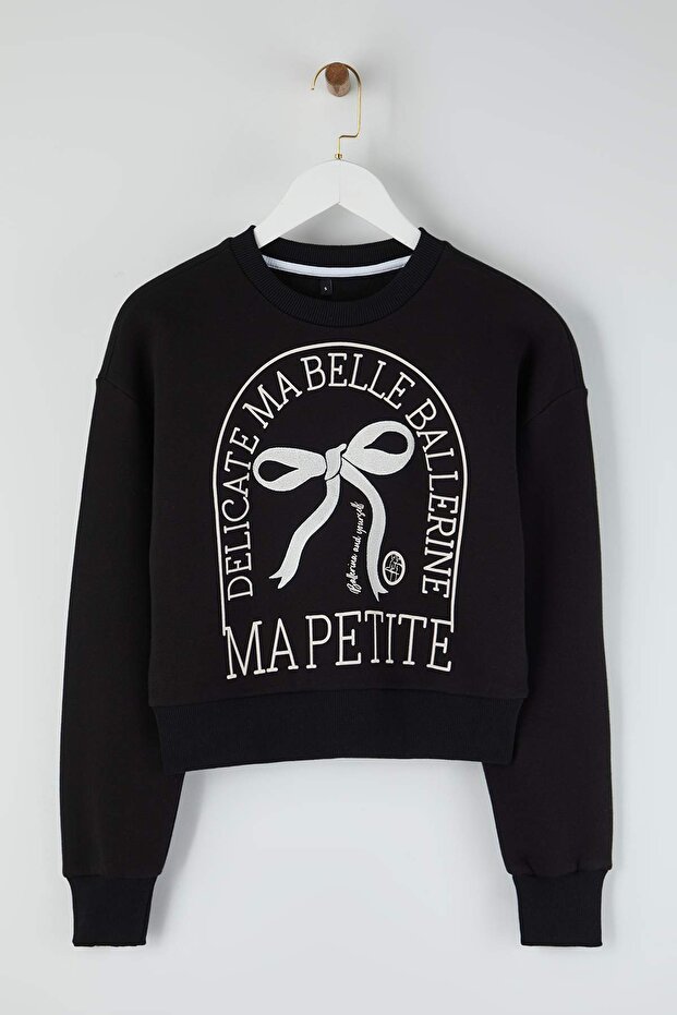 Teen Siyah Baskılı Regular/Normal Kalıp Örme Sweatshirt TWOAW26SW00189 - 5