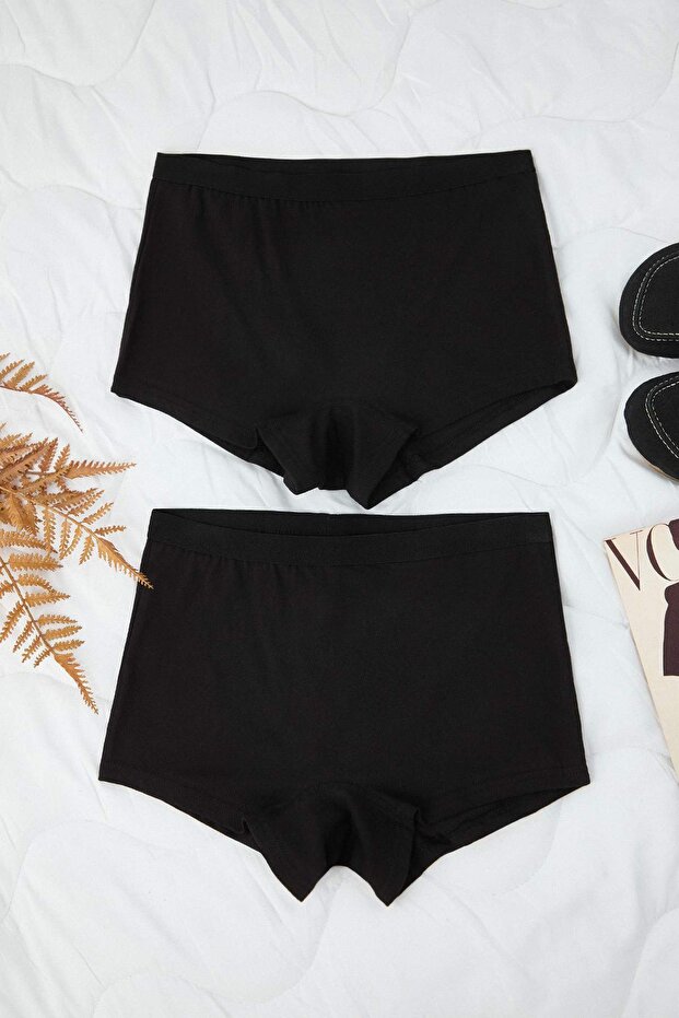 Siyah 2'li Paket Pamuklu Esnek Örme Boxer Büyük Beden Külot TBBSS23CM0002 - 4