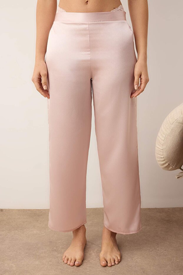 Pembe 3'lü Çeyiz Set Üst Dantel, Alt Saten Askılı Külotlu Dokuma Pijama Takımı THMAW26PT00077 - 4