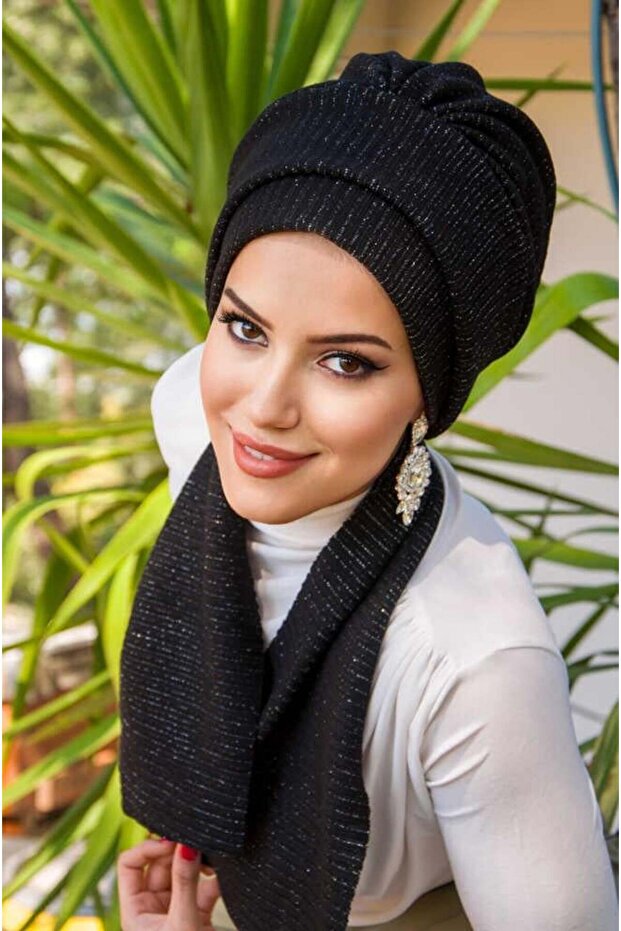 Siyah Fitilli Atkılı Bone - 3