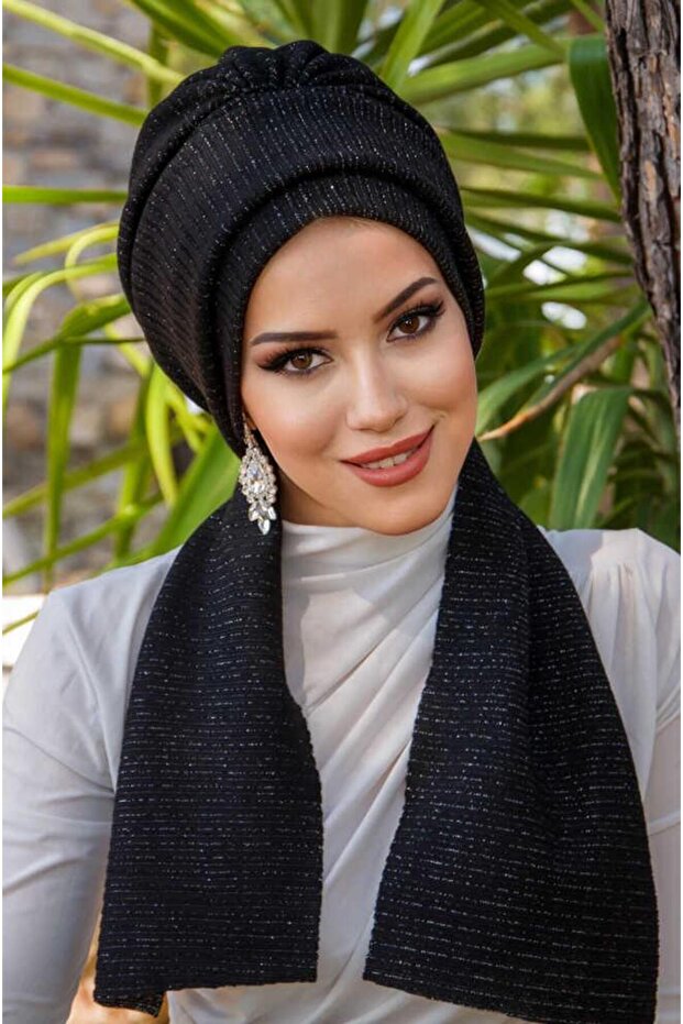 Siyah Fitilli Atkılı Bone - 4