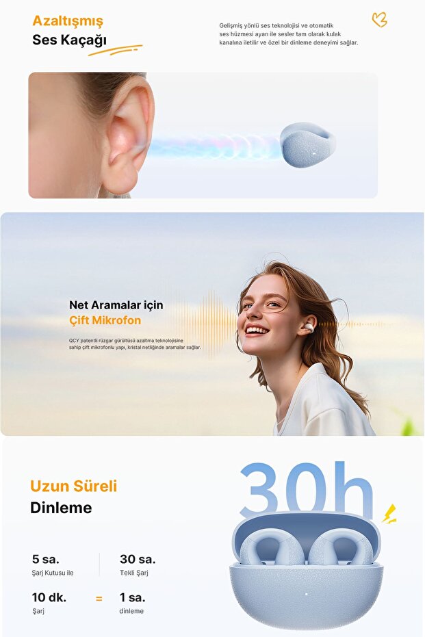 C10 Crossky Bluetooth Küpe Kulaklık Çift Mikrofon Çift Cihaz Bağlantısı Kristal Ses Netlik Ipx4 - 4