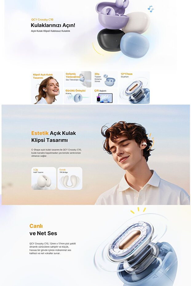 C10 Crossky Bluetooth Küpe Kulaklık Çift Mikrofon Çift Cihaz Bağlantısı Kristal Ses Netlik Ipx4 - 2