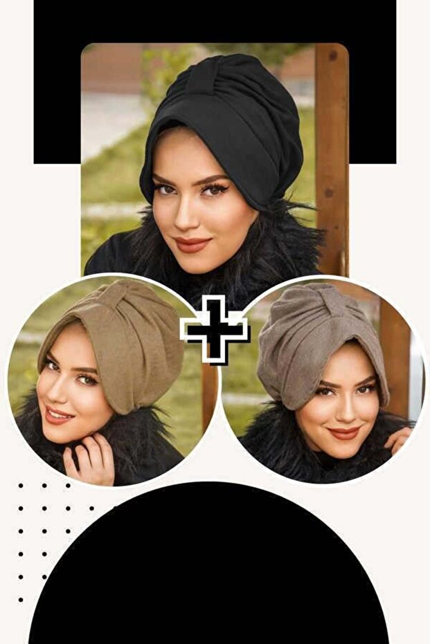 3Lü Şapkalı Bone Set -14661 - 1