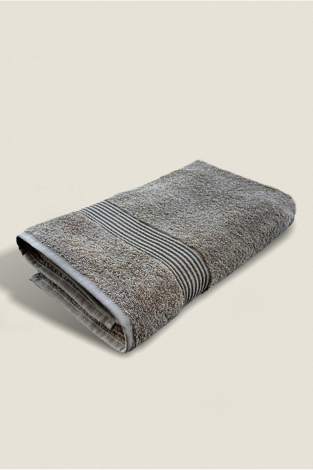 Bath Towel 100% Cotton Certified Striped Border 70X140Cm - Gray (1 Piece)