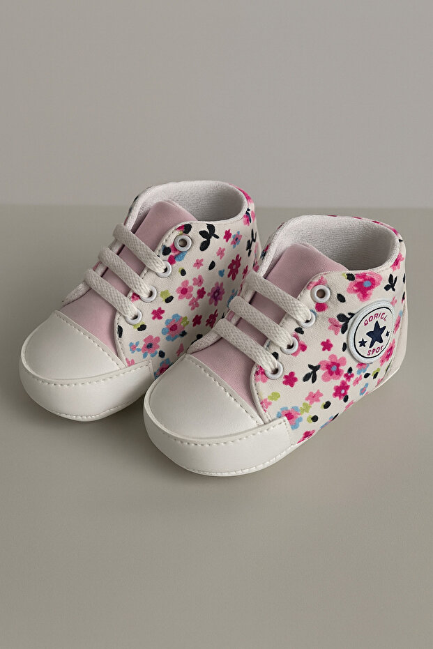 Kız Bebek Çiçekli İlk Adım Ayakkabı Patik Esnek Ve Kaydırmaz Taban - 3