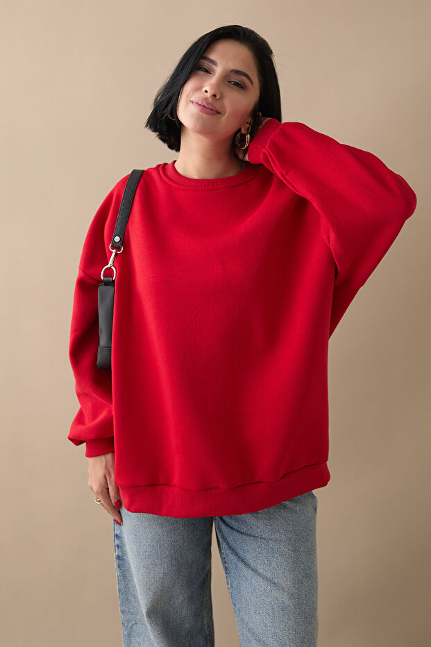 Şardonlu Basic Kırmızı Sweat - 7