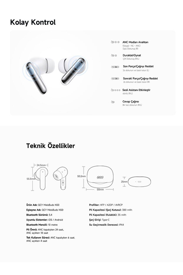 Melobuds N50 Anc Ht12 6 Mikrofonlu Bluetooth 5.4 Kulaklık Beyaz - 5