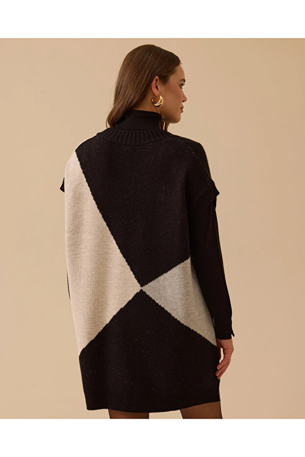 V Yaka Blok Geçişli Süveter - 3