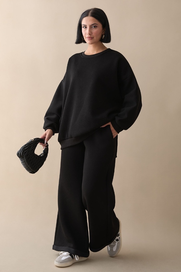 Şardonlu Basic Siyah Sweat - 8