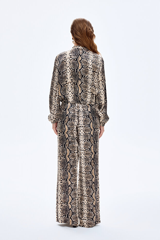 Snake Pattern Zippered Short Jacket Brown - 5
