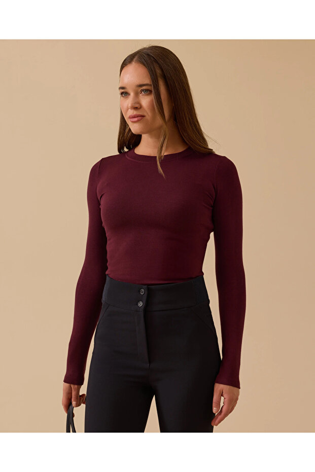 Yuvarlak Yaka Uzun Kollu Basic Tişört - 1