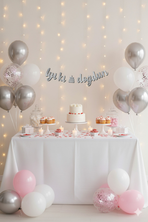 Happy Birthday Calligraphy Writing Metallic Silver