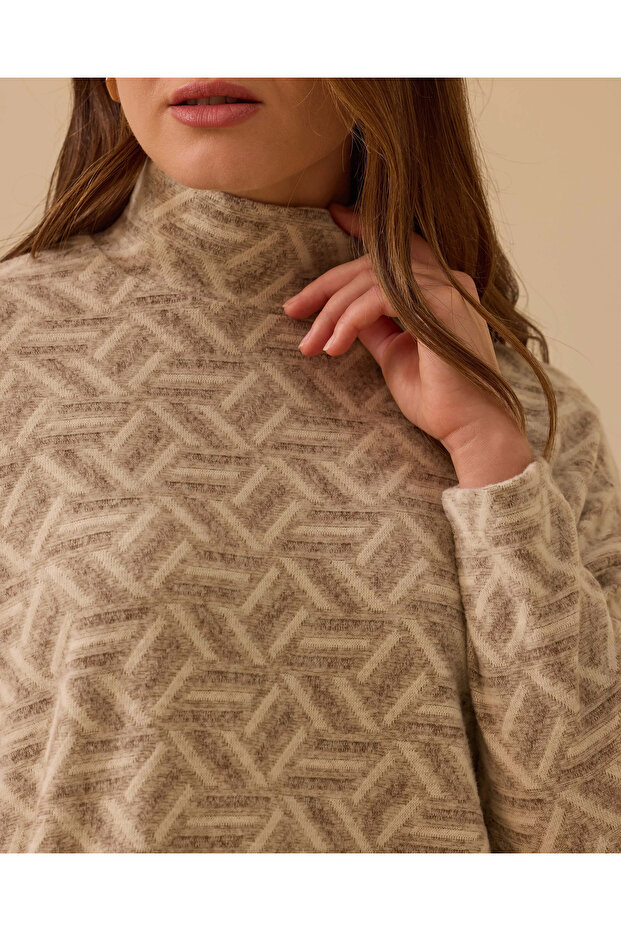 Dik Yaka Desenli Triko - 5