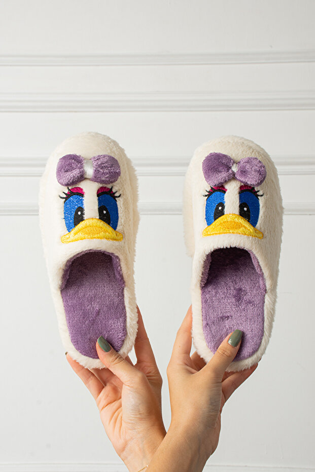 Roztomilé vyšívané domácí pantofle s motivem Duffy Duck s mašlí, protiskluzová podrážka, model STC1167 - 1