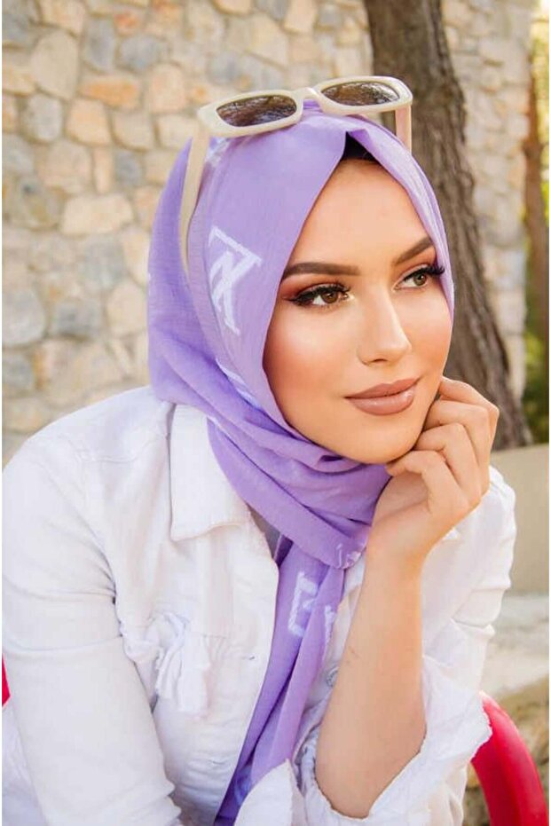 Lilac Patterned Practical Shawl - 2