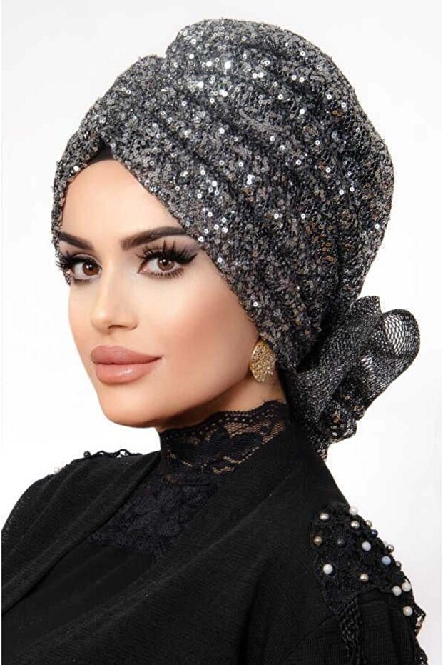 Gümüş Pullu Abiye Bone - 1