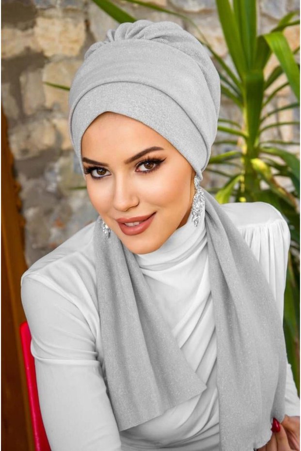 Silver Glitter Scarf Hijab Bonnet