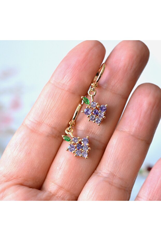 Mor Çiçek Charmlı Küpe - 5