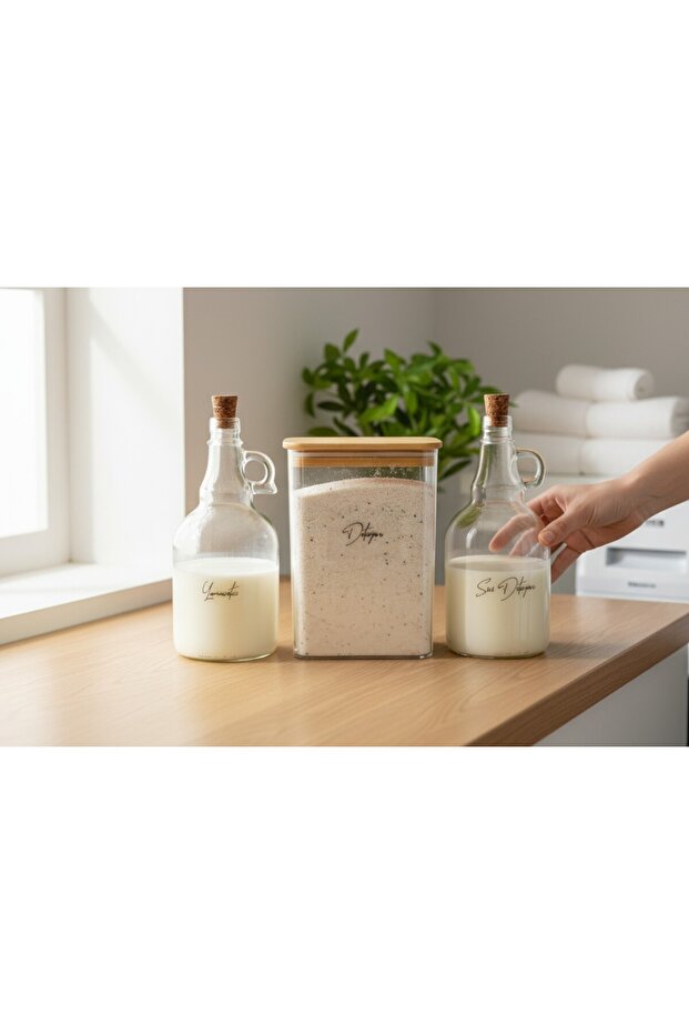 2000ml Cork Detergent Jar with Wooden Lid - 1000ml Softener Bottle - 2
