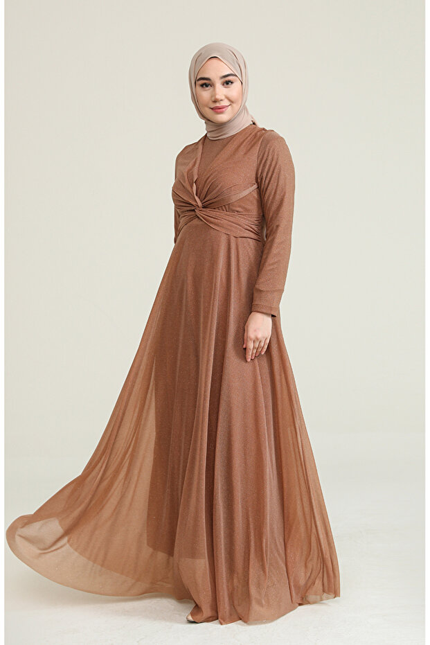 Glitter evening dress 5397-16 milky coffee