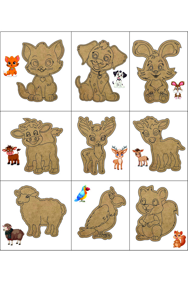AHŞAP BOYAMA SEVİMLİ HAYVANLAR 9LU SET - 1