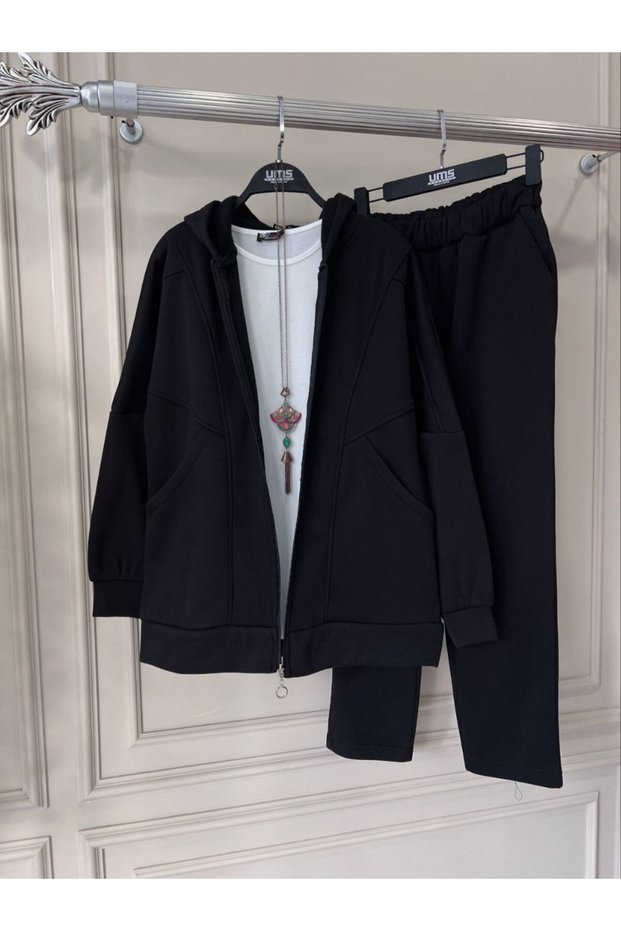 Hooded Zippered Pocket Women's Basic Set - Three Thread Raster (color)