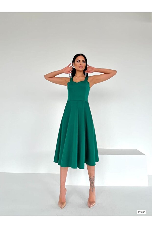 Women's Thick Strap Scuba Fabric Flared Dress (Colorful)