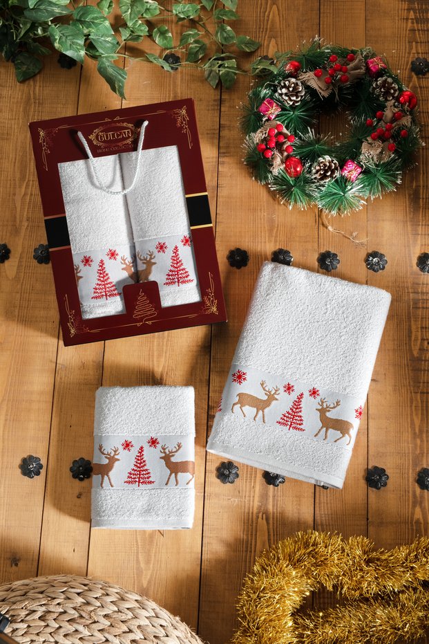 Boxed New Year's 2-Piece Bath Towel Set | Head Towel 1 Piece 50X90Cm | Body Towel 70X140Cm Gift