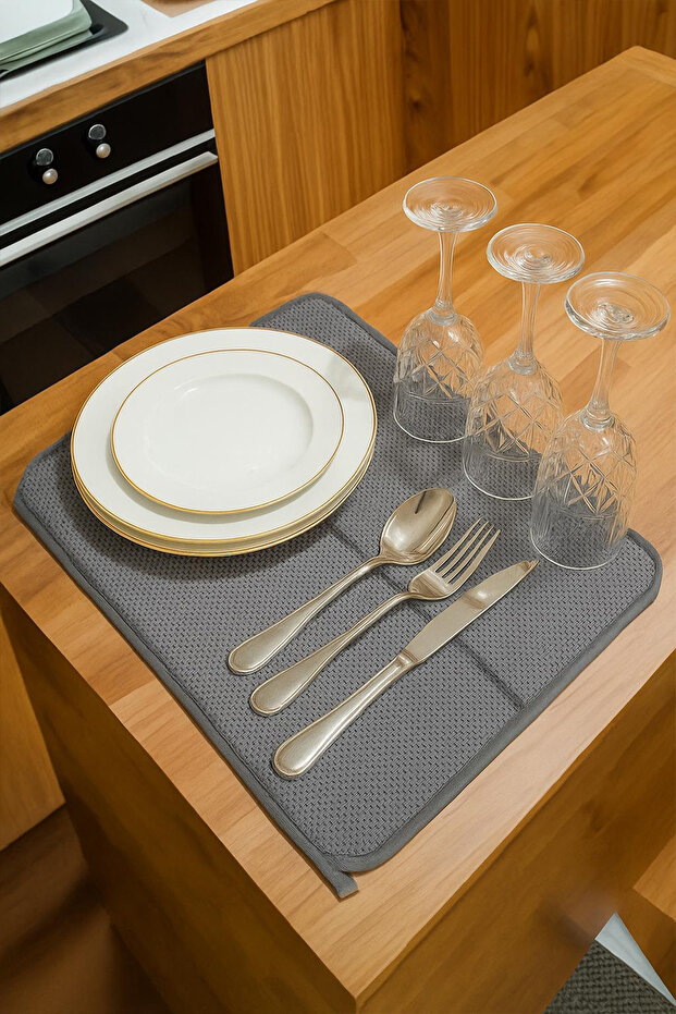 غطاء تجفيف الأطباق القابل للطي، حصيرة تجفيف قابلة للطي، قماش تجفيف رمادي اللون - 1