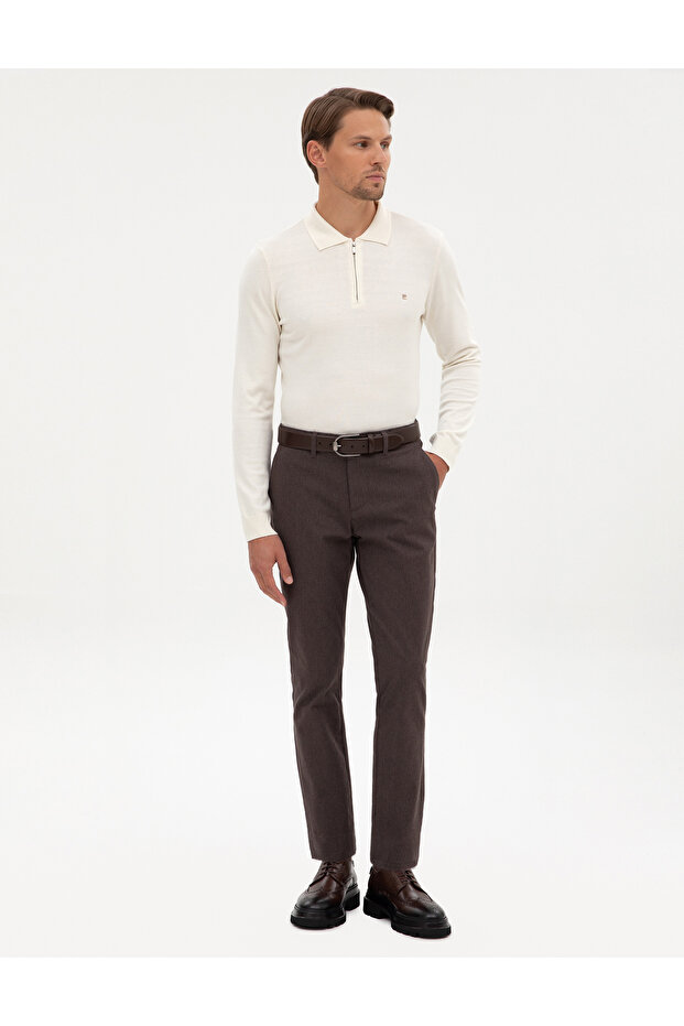 Dark Brown Slim Fit Canvas Pants 50317228-Vr084