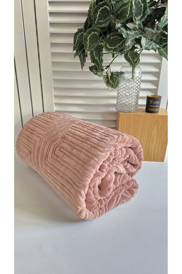 Tek Kişilik Battaniye Kalın Embos Pudra - 4