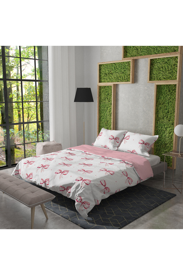 Stylish Ribbon Bow Butterfly Patterned Double Bedding Set