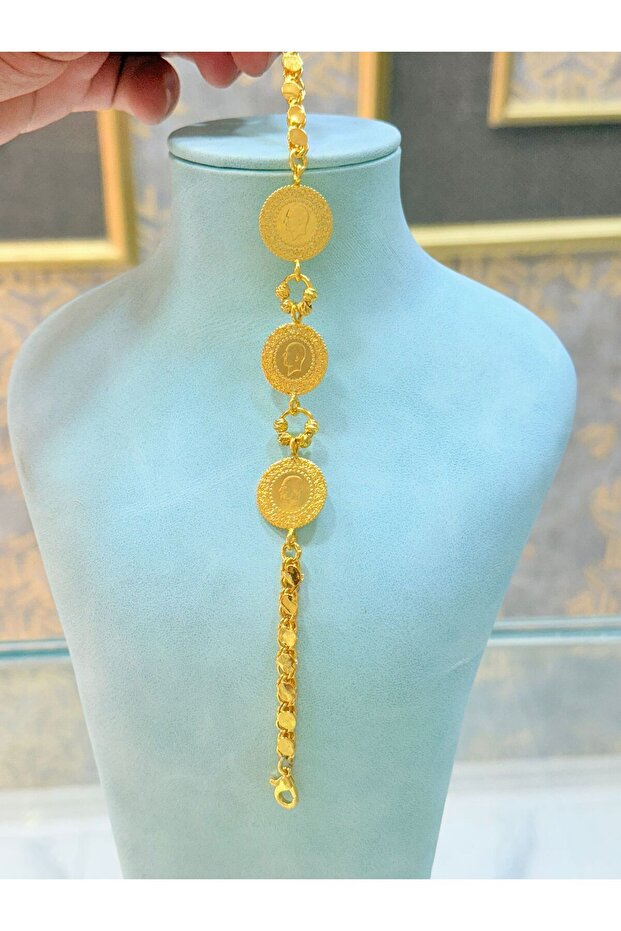 22 Ayar Altın Kaplama Çoklu Çeyrekli Kolye, Bileklik Seti - 3