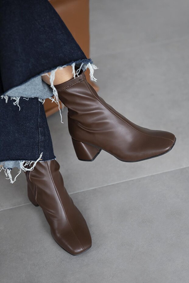 Lucas Kadın Küt Kalıp Deri Bot Kahve - 1