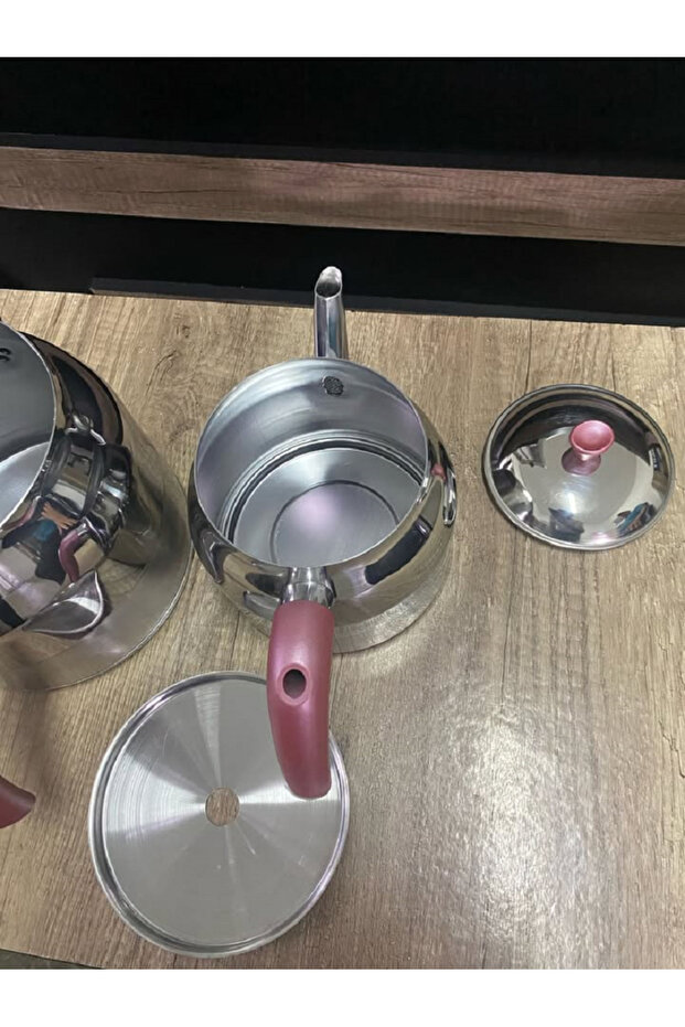 Filinta Indüksiyon Tabanlı Aile Boy Bakalit Kulp Çelik Çaydanlık Takımı 4,5lt - 3