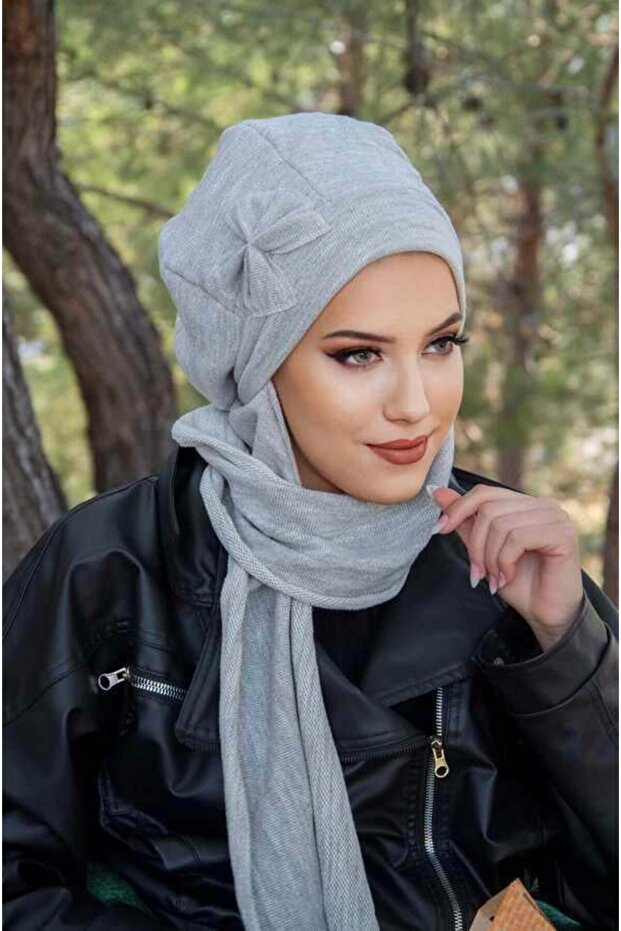 Gray Bow Hijab Beanie