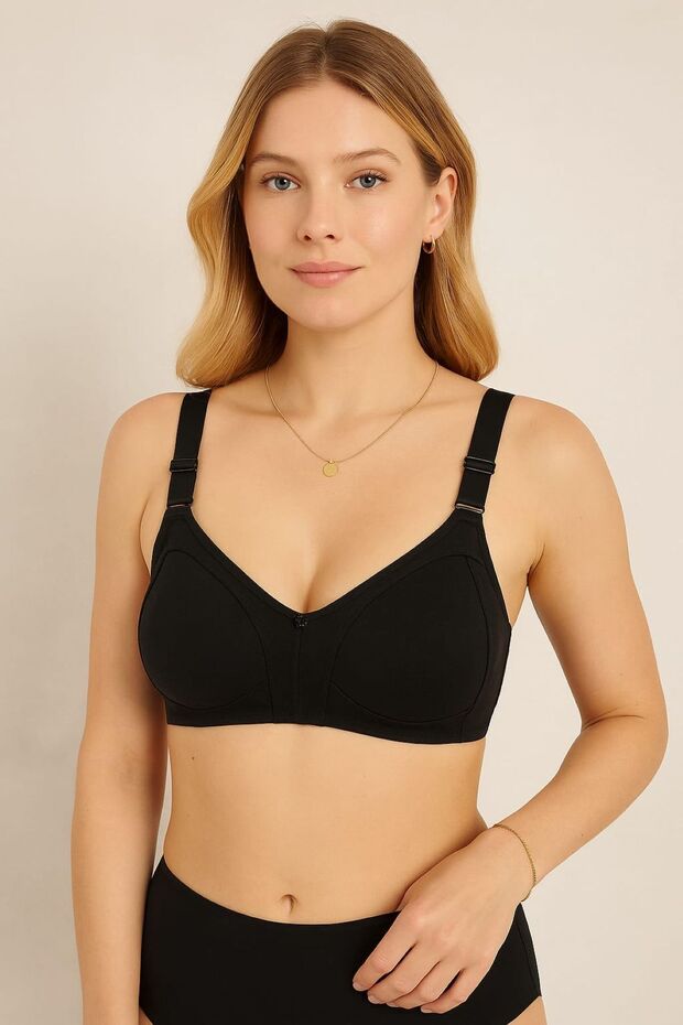 Seamless Jersey Fabric Gathered Women's Bra - Black