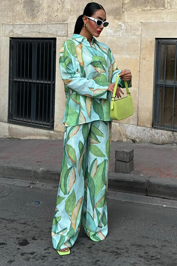 Leaf Patterned Linen Set 10107 R6-A-K5 - 5