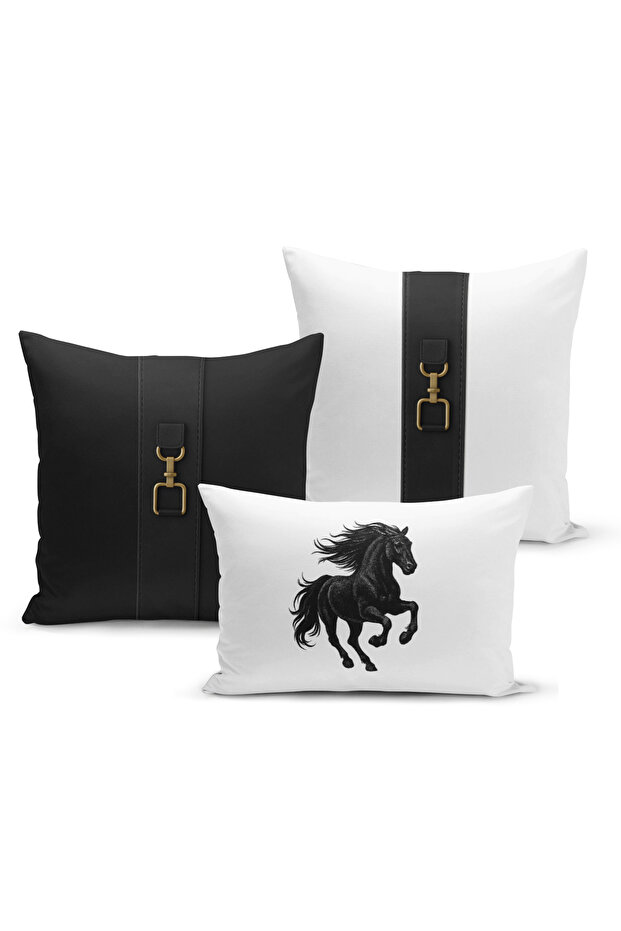 Classic Horse Series Double Sided Digital Printed Set of 3 Throw Pillow Covers (Horse)