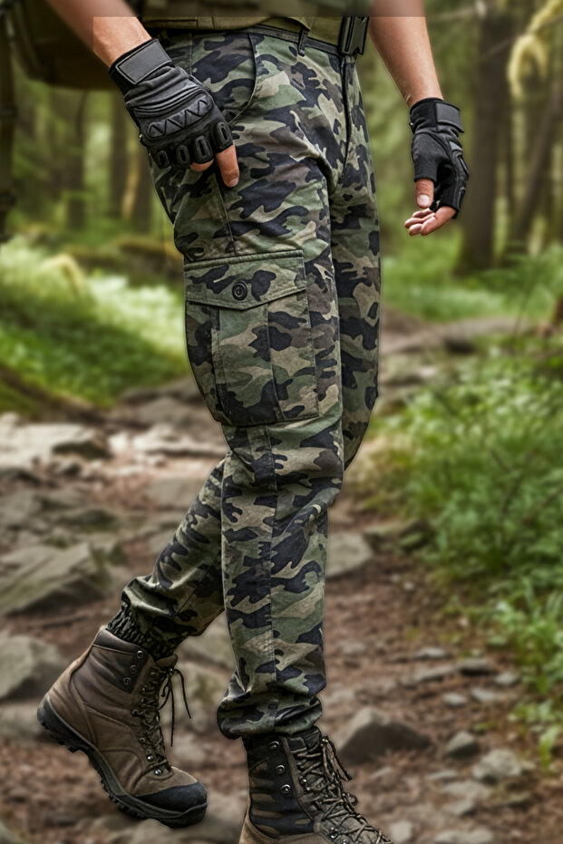 Military Men's Camouflage Pants Khaki Green Elastic Leg Lycra Military Cargo Pants