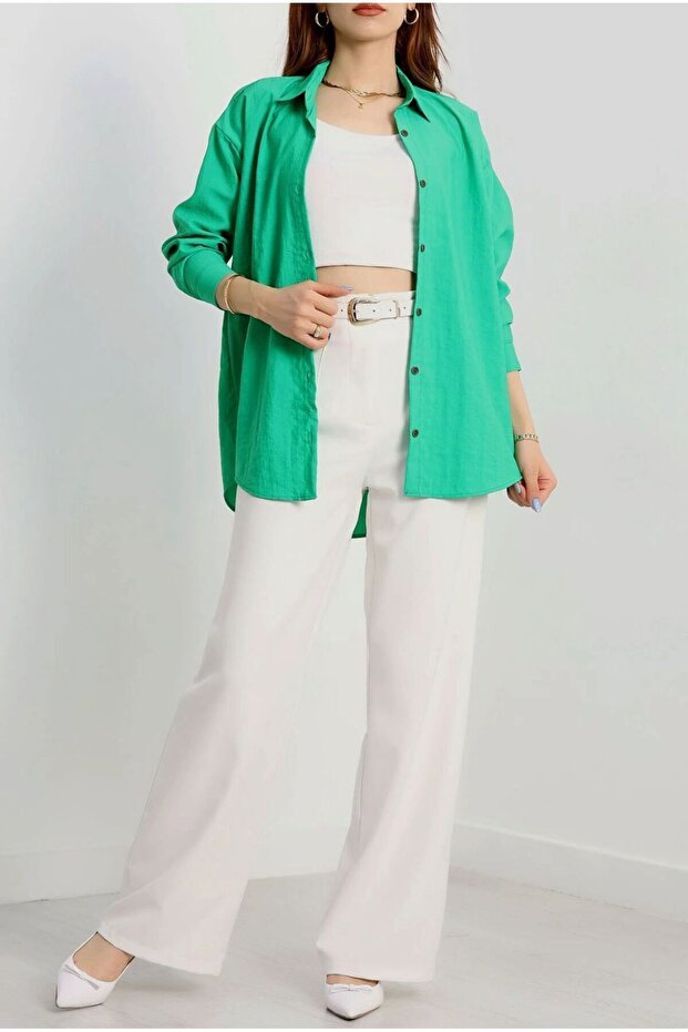 Oversize Yeşil Gömlek - 2
