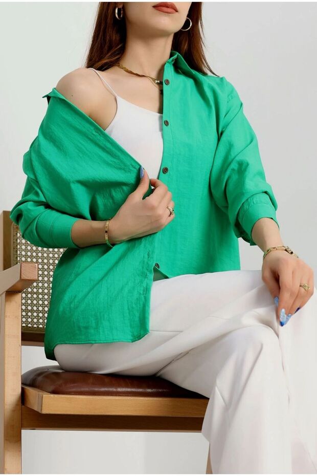 Oversize Yeşil Gömlek - 3