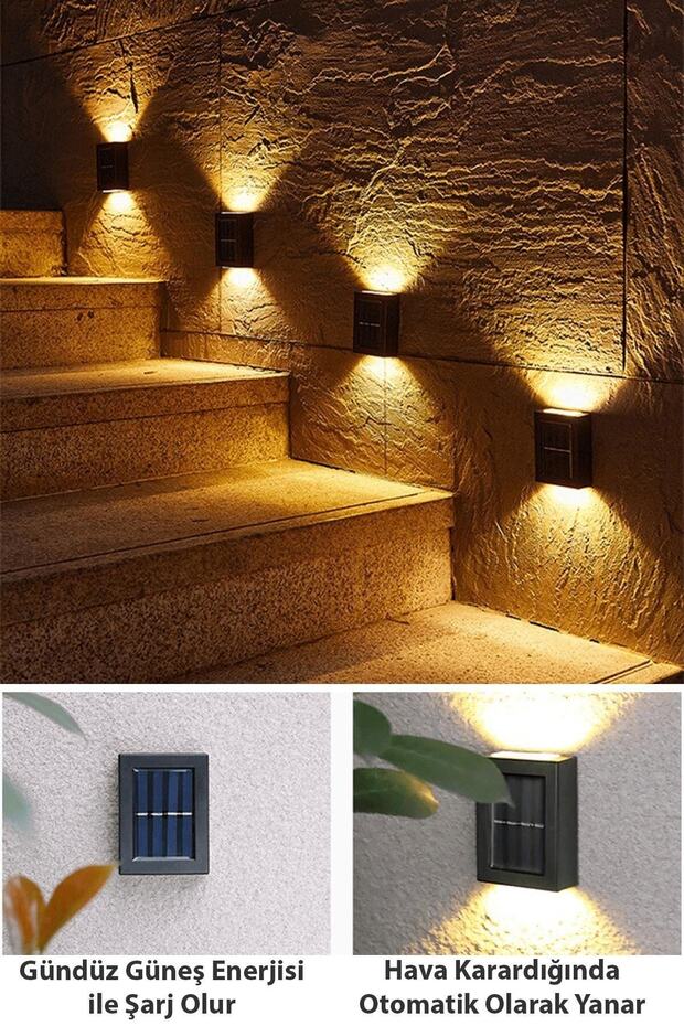 2Adet Solar Çift Taraflı Aplik Duvar Lamba - 3